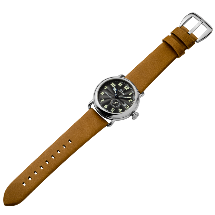 Officer's Classic Round Automatic Steel Case/Black Guilloche Dial/Tan Leather St