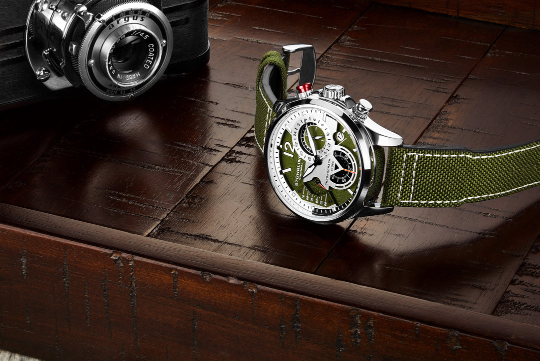 Cordura Quartz 45mm Aviator Green/Leather | Green Dial