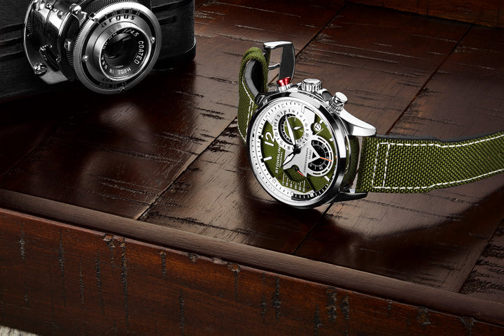 Cordura Quartz 45mm Aviator Green/Leather | Green Dial