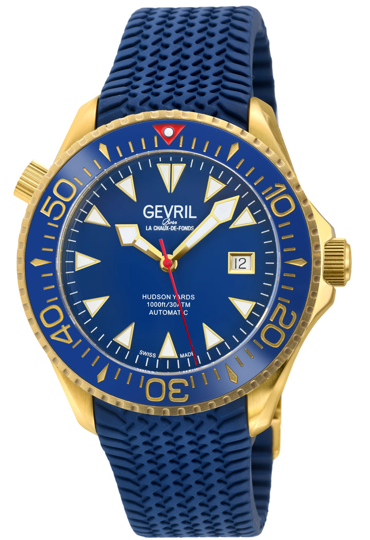 Hudson Yards -  Rubber Swiss Made SW200 ceramic rotating bezel helium valve, Blu