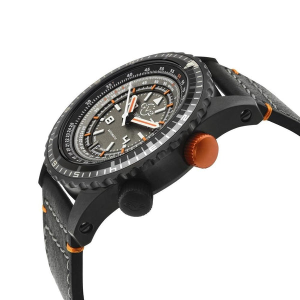 Contasecondi GV2 Contasecondi Men's Grey/Orange Dial Black Calfskin Leather Watc