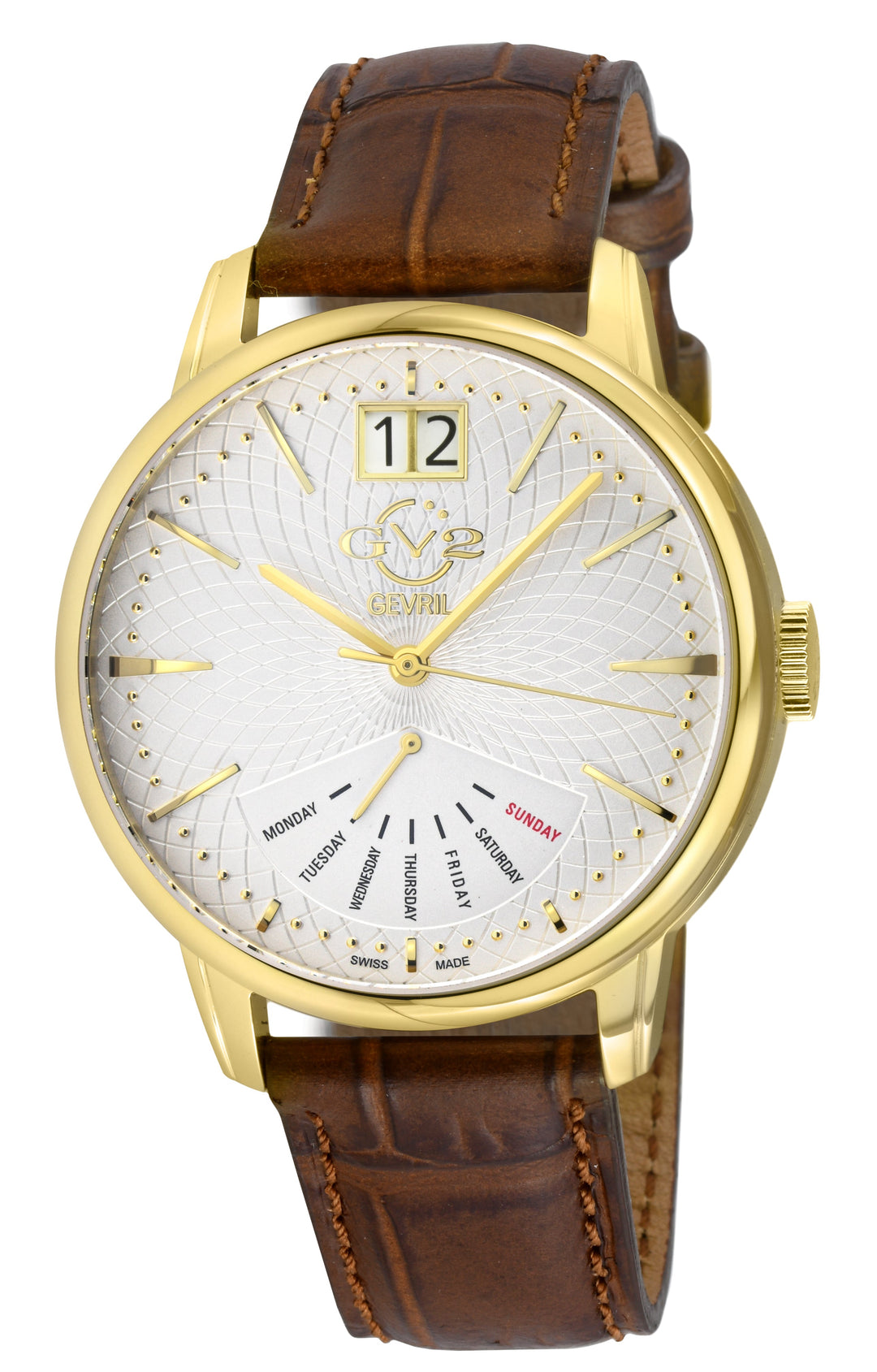 Rovescio Swiss Multifunction Big Date IPYG/White ,Brown Handmade Leather | White