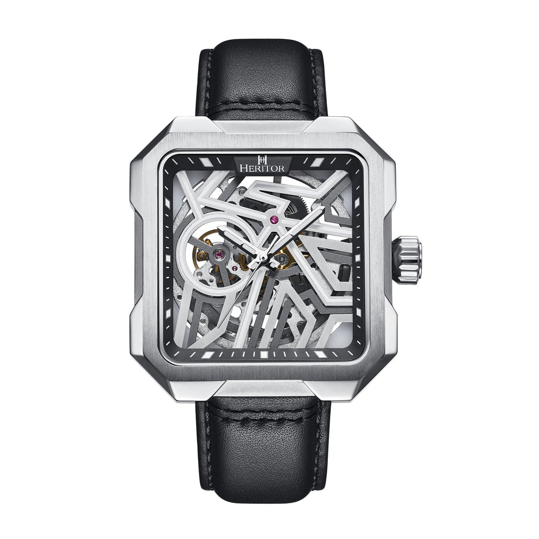 Campbell Leather-Band Skeleton Watch Silver | Silver Dial