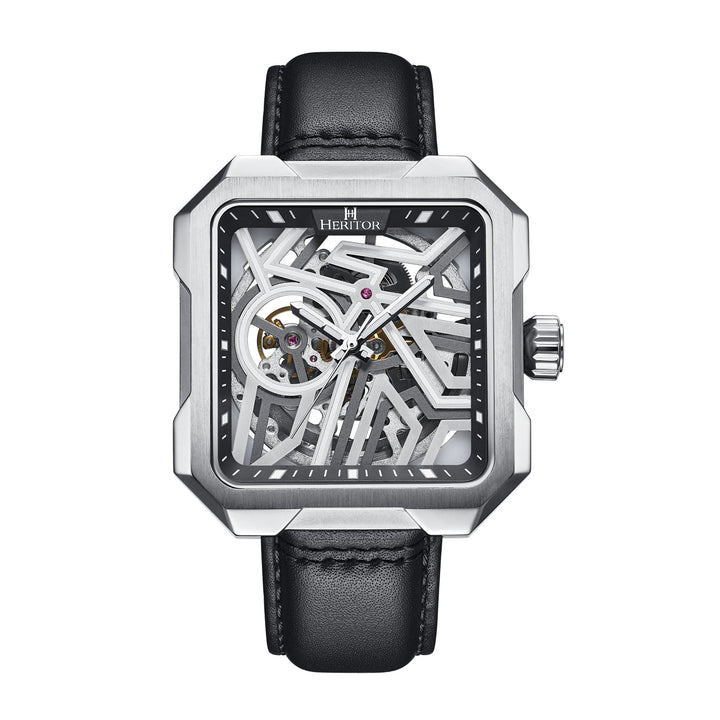 Campbell Leather-Band Skeleton Watch Silver | Silver Dial