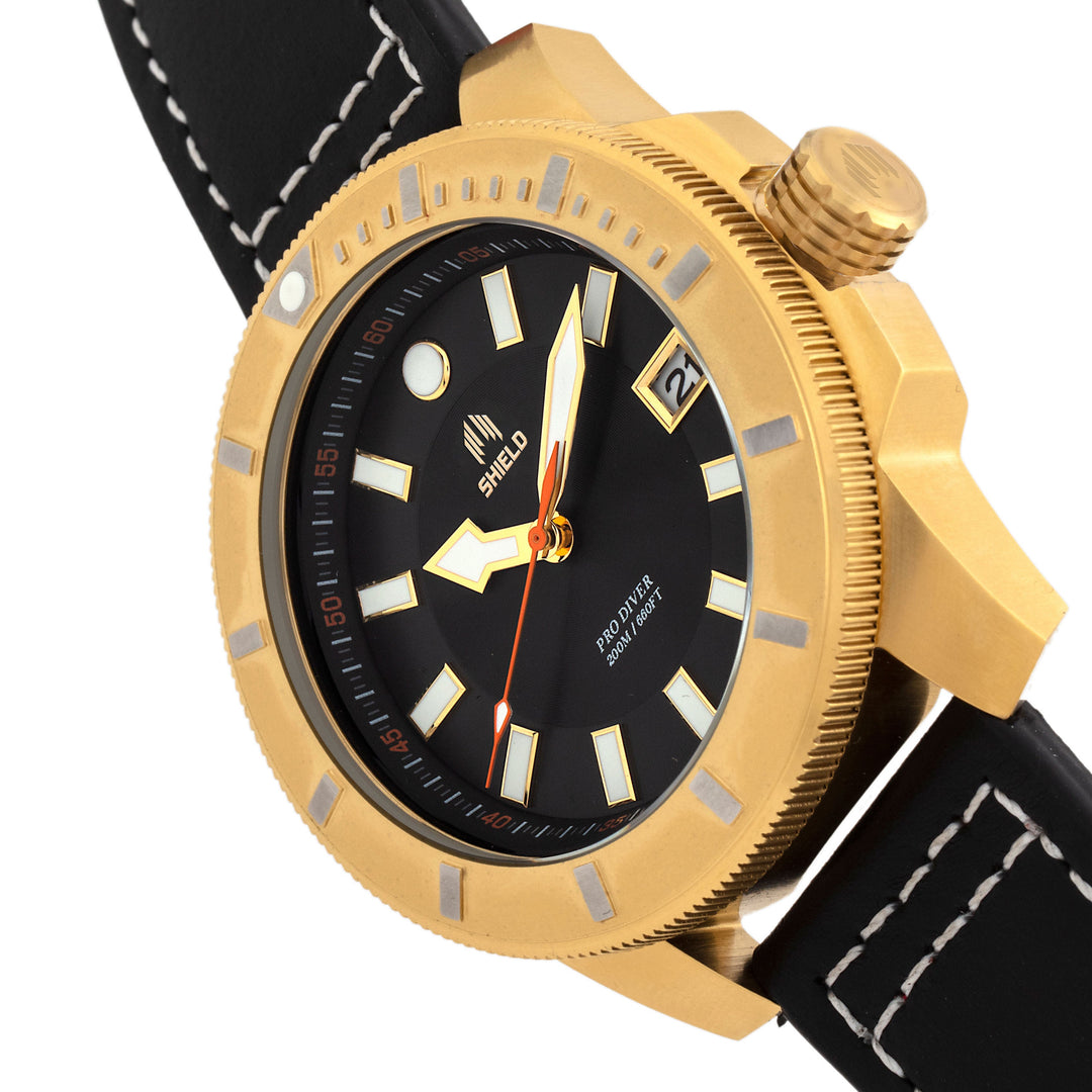 Shaw Pro Diver, 20ATM, Screw Down Crown, Swiss Super Lume Gold/Black | Black Dia