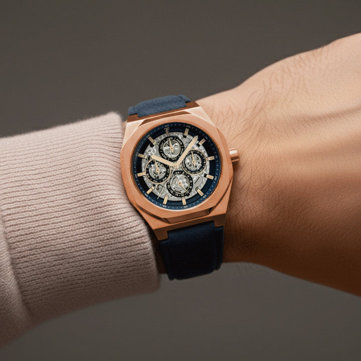 Discovery Drake Triple Calendar Skeleton Automatic Blue / Genuine Leather | Blue