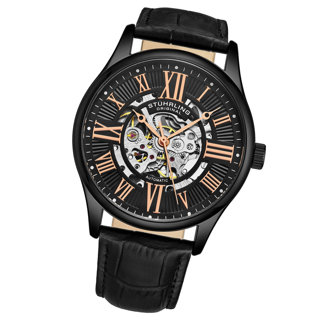 Atrium 3942 Automatic 42mm Skeleton Black/Leather | Black Dial