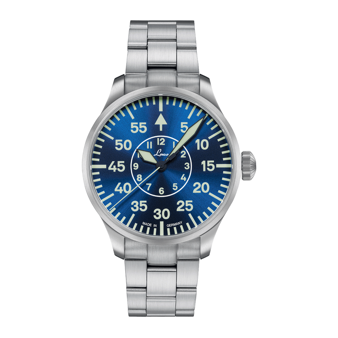 Aachen Blaue Stunde 42 MB metal strap Blue Dial