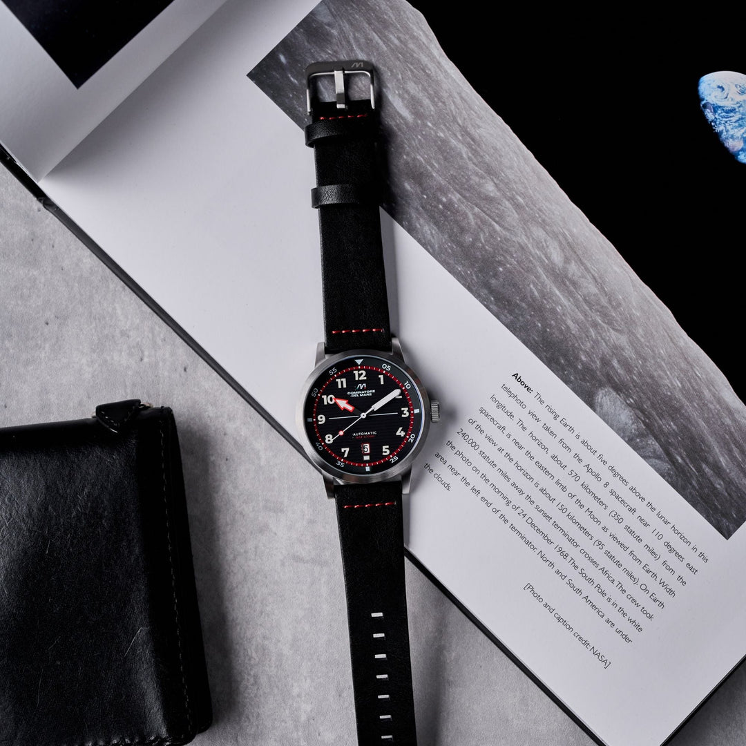Camogli Automatic Black / Black & Red Leather | Black Dial