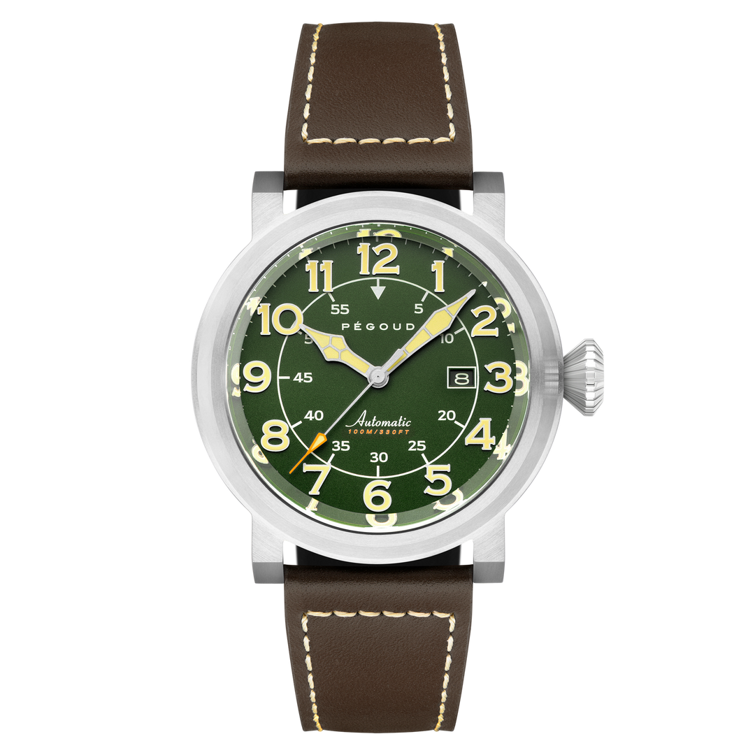 Le Pilote Automatic Green / Brown Leather | Green Dial