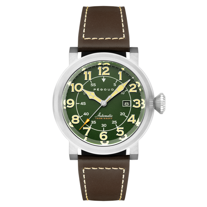 Le Pilote Automatic Green / Brown Leather | Green Dial