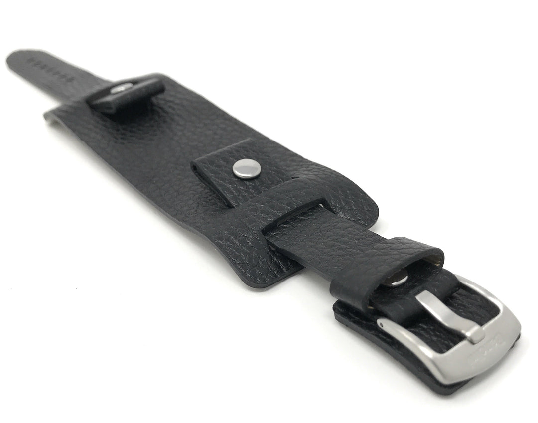 425 | 20mm Black Mens Leather Band Wrist Cuff, Rectangular Bund Strap 20mm / Bla