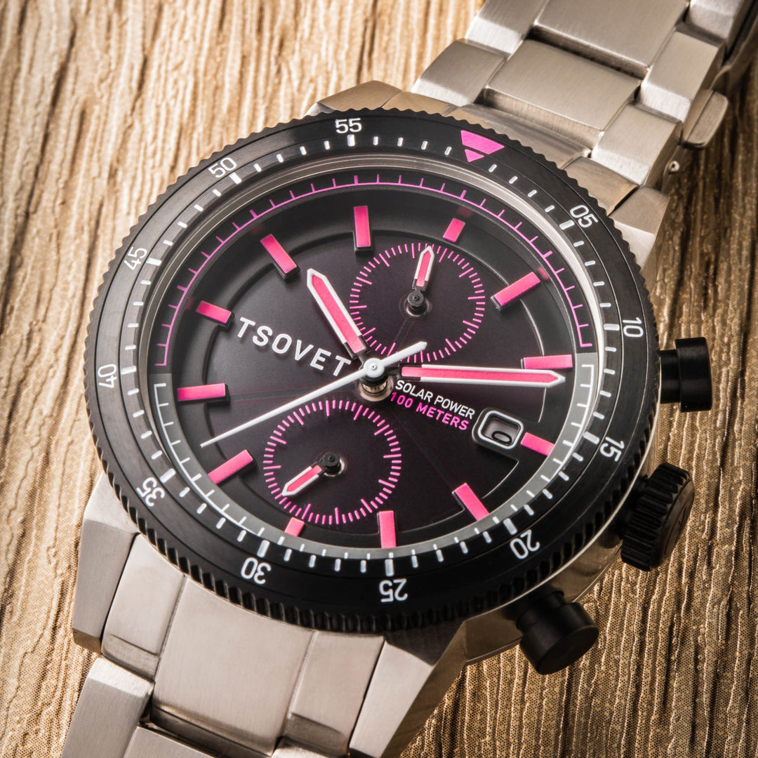 SLR FW42  Solar Powered Chronograph Black & Purple / Stainless Steel | Black Dia