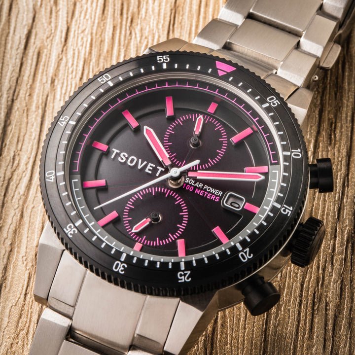SLR FW42  Solar Powered Chronograph Black & Purple / Stainless Steel | Black Dia