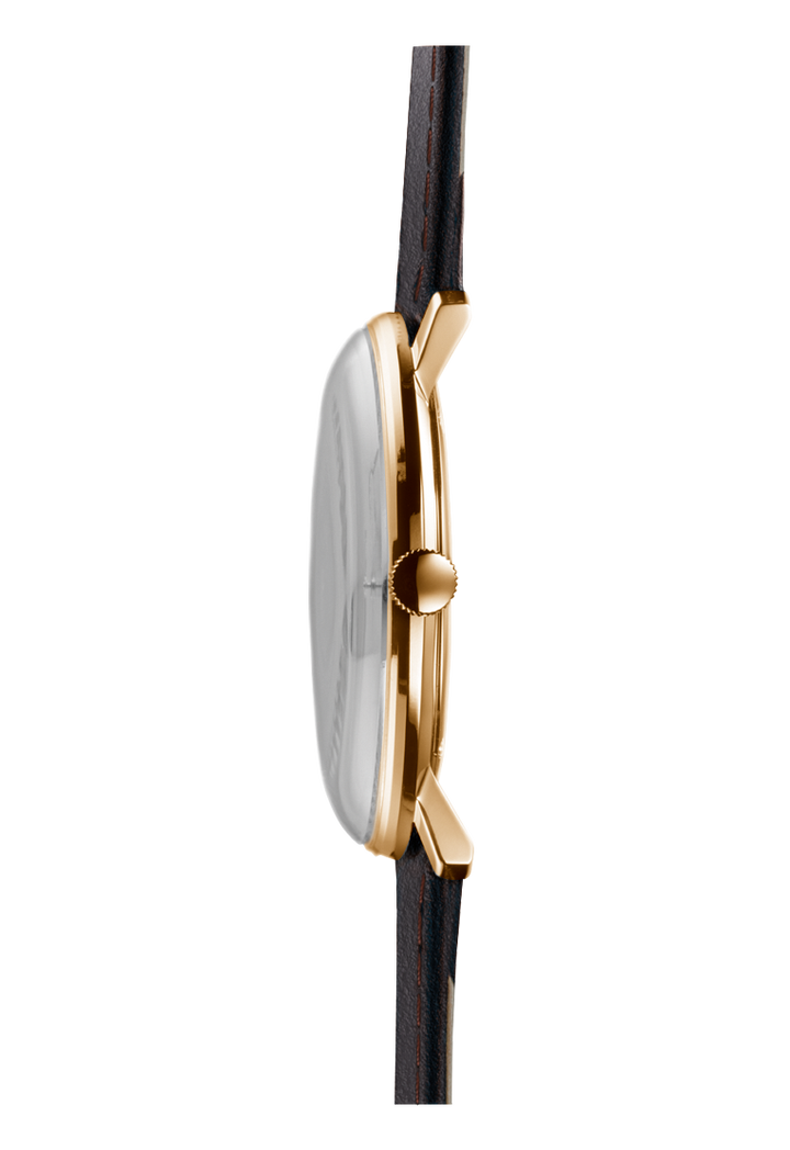 Max Bill Quartz White Dial / Brown Leather Strap Silver Dial