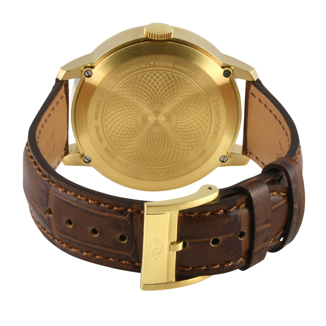 Rovescio Swiss Multifunction Big Date IPYG/White ,Brown Handmade Leather | White