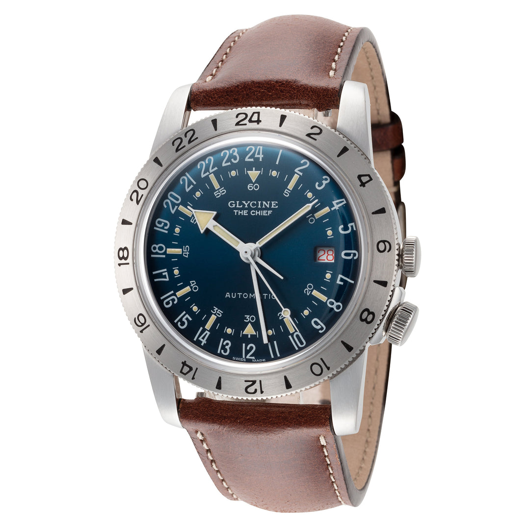 Airman Vintage GMT 40mm / Blue / Brown Blue Dial