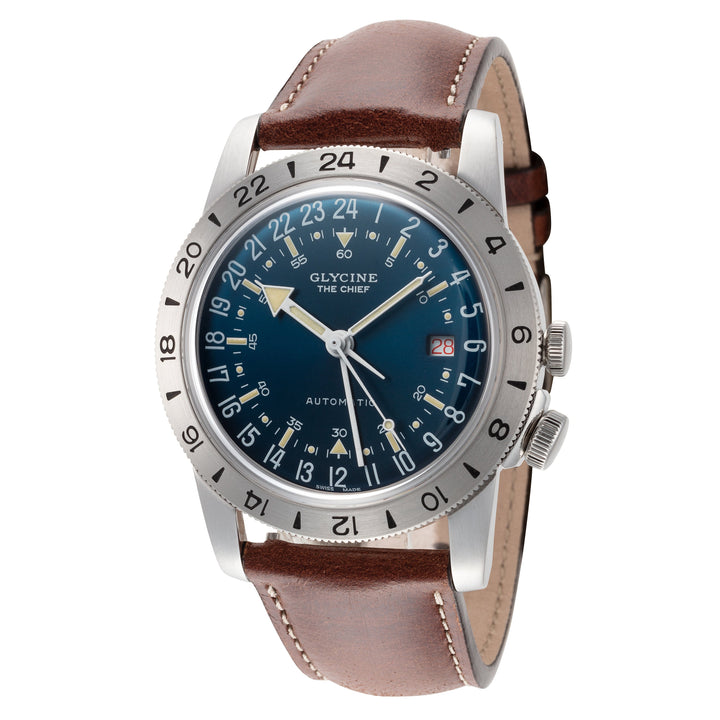 Airman Vintage GMT 40mm / Blue / Brown Blue Dial