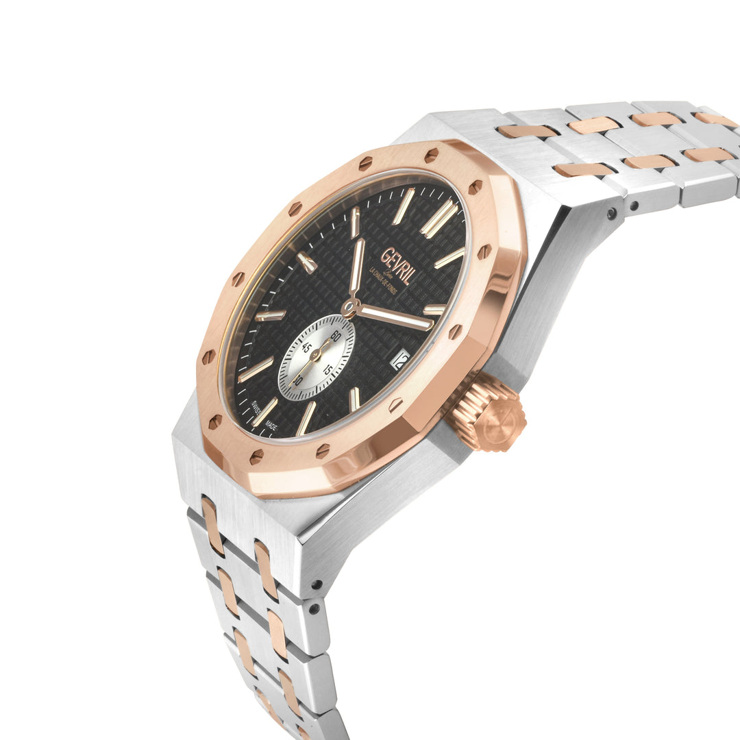 Gotham Swiss Automatic Movement, Black Embossed Dial, Silver Counter  316L SS Br