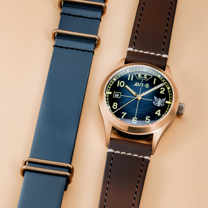 Flyboy Eagle Squadron Automatic Bronze 85th Limited Edition Black / Genuine Leat