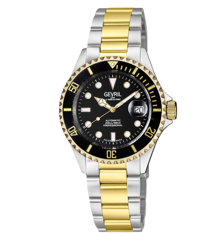 Wall Street Gevril Swiss Made SW200 Steel Rotating Bezel watch, Two toned Gold b
