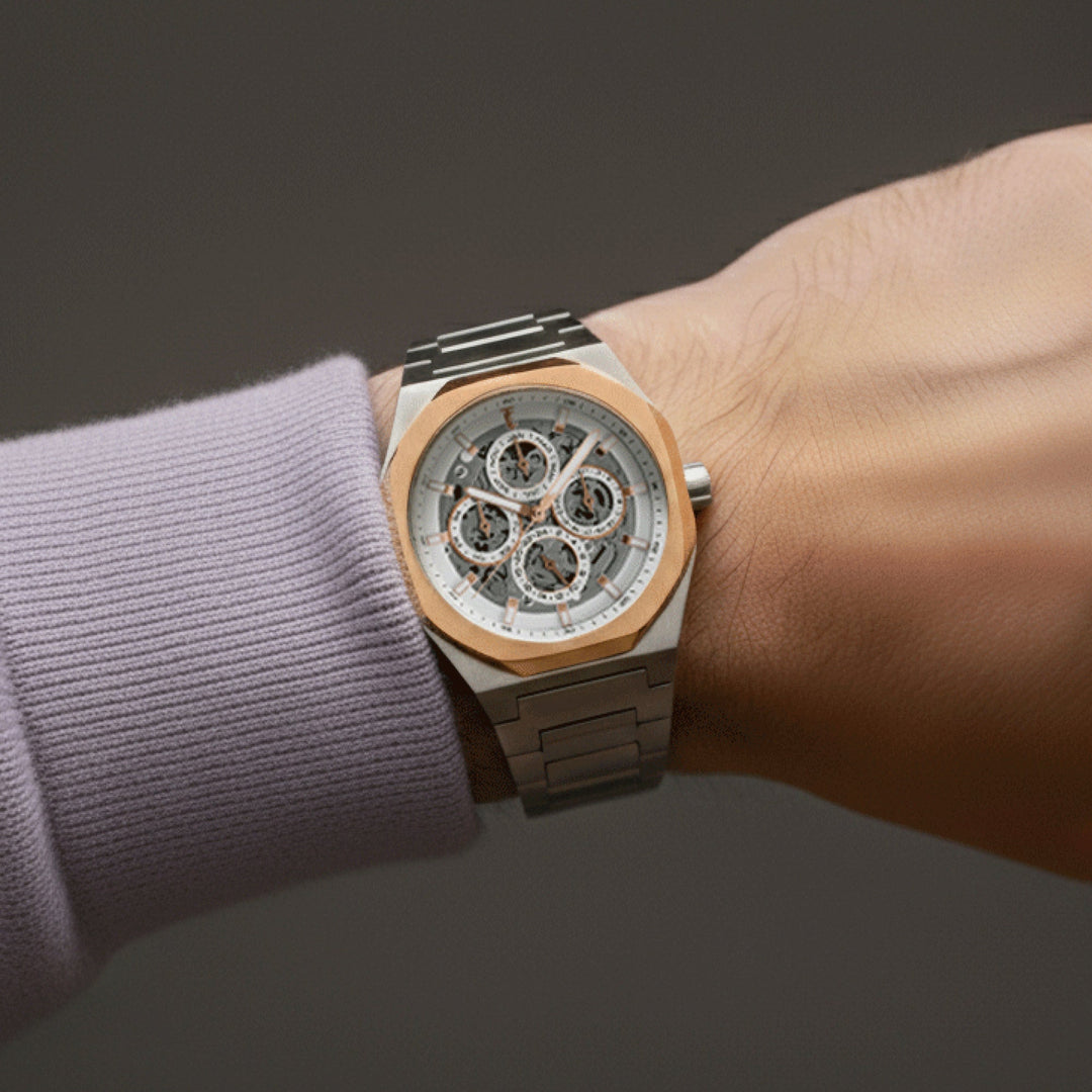 Discovery Drake Triple Calendar Skeleton Automatic White & Rose Gold / Stainless