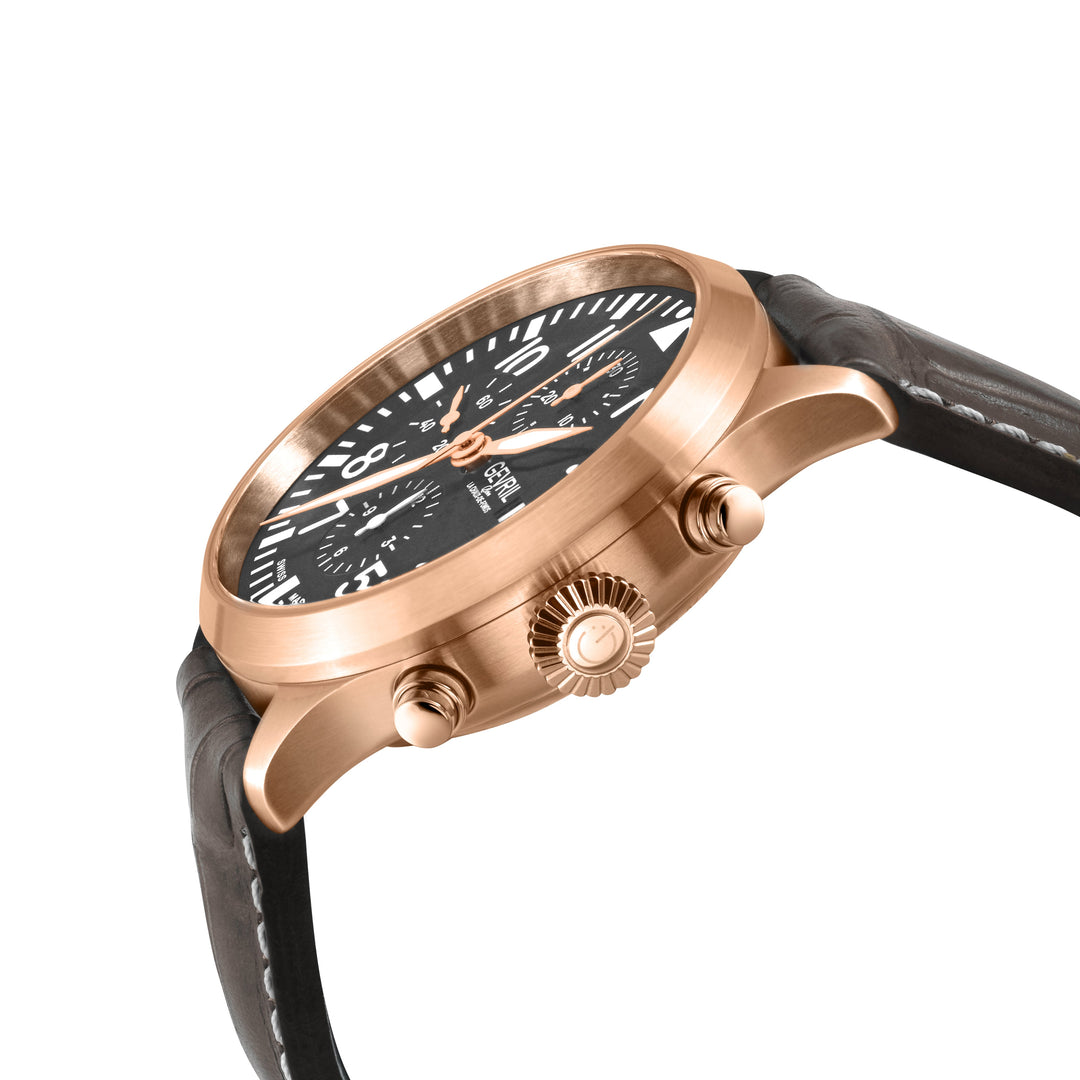 Vaughn Swiss automatic ETA 7750 pilot chronograph black, rose Black Dial
