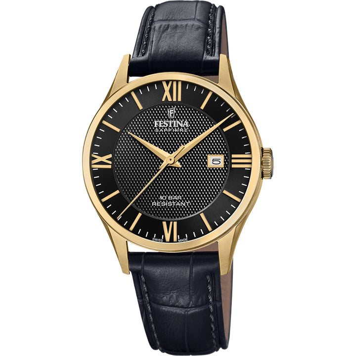 Swiss Made Black / Leather Black Dial