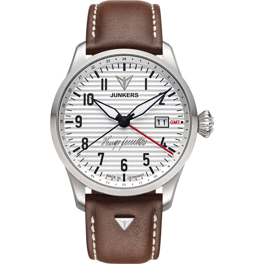 Hugo Junkers GMT Signature Edition GMT Silver Dial / Brown Leather Strap Silver 