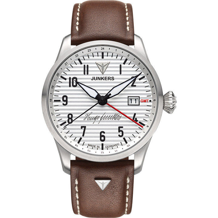 Hugo Junkers GMT Signature Edition GMT Silver Dial / Brown Leather Strap Silver 