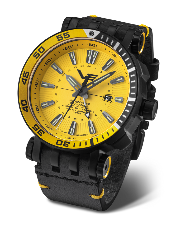 Energia GMT Yellow Dial / Black Leather Yellow Dial