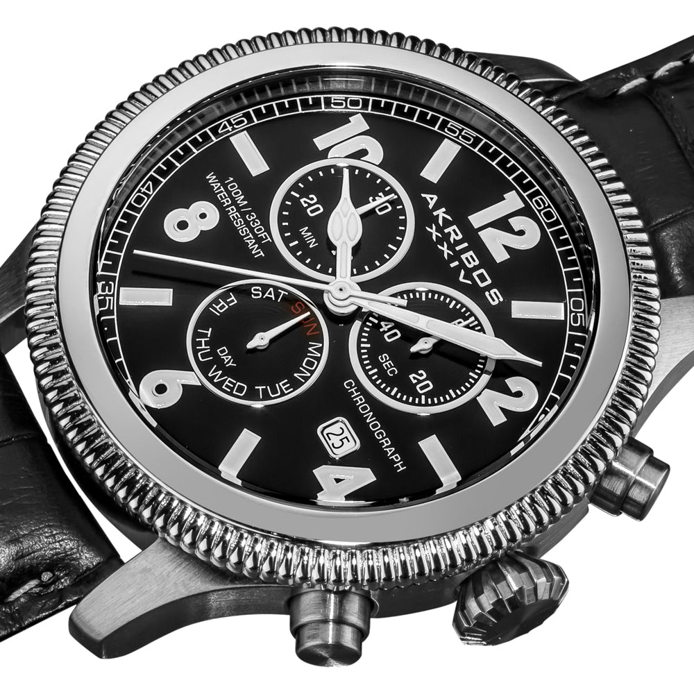 AK575BK-Casual Black/Leather | Black Dial