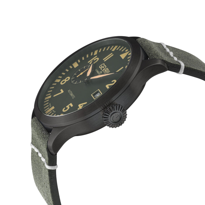 Vaughn Swiss automatic SA110, Green Dial, Black Handmade Leather Strap | Green D
