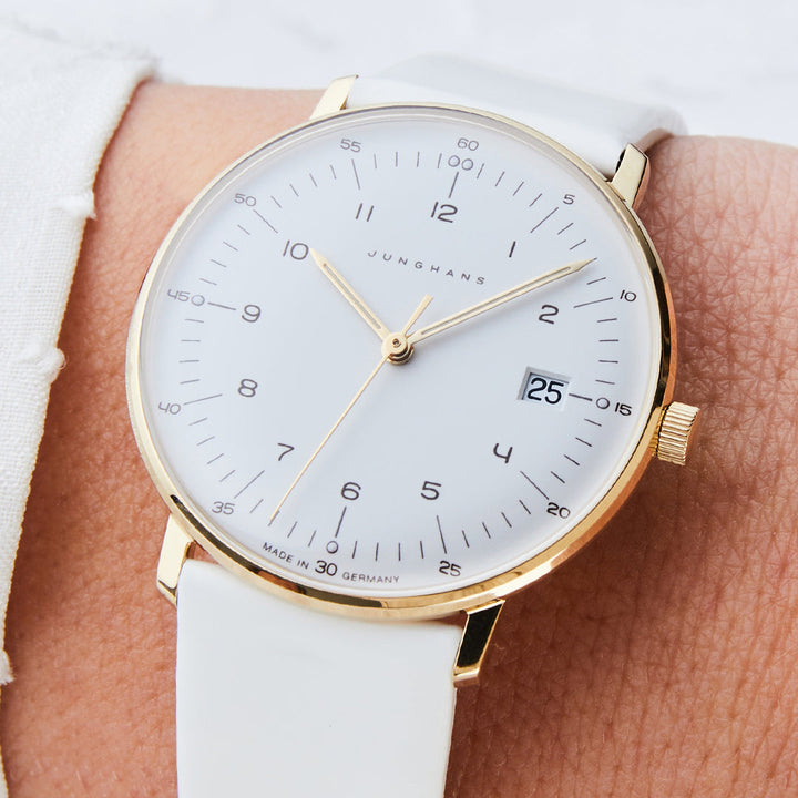 Max Bill Damen White Dial / White Leather Strap White Dial