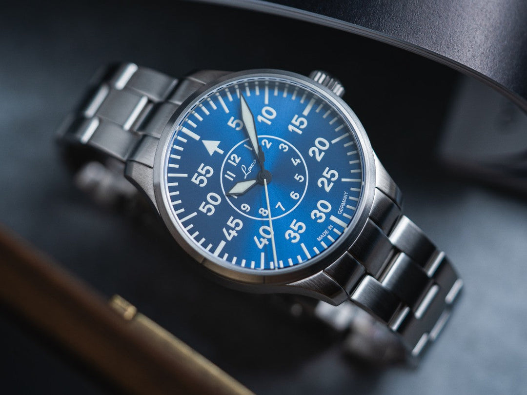 Aachen Blaue Stunde 42 MB metal strap Blue Dial