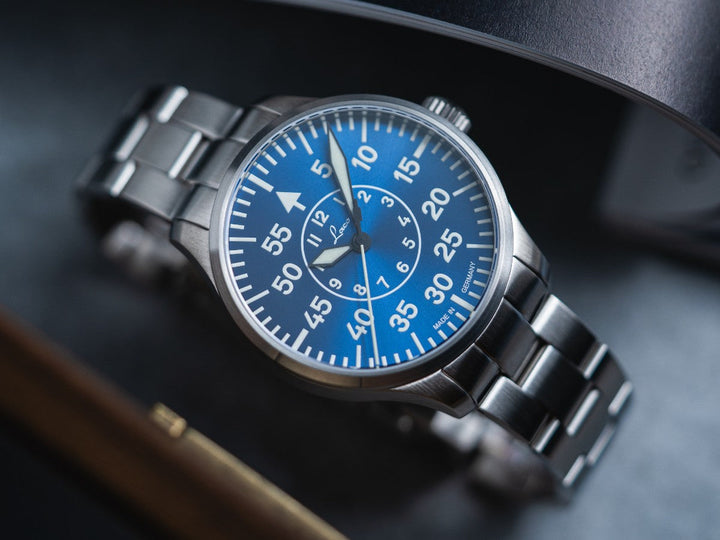 Aachen Blaue Stunde 42 MB metal strap Blue Dial