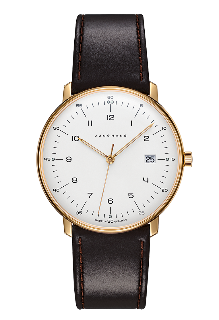 Max Bill Quartz White Dial / Brown Leather Strap Silver Dial