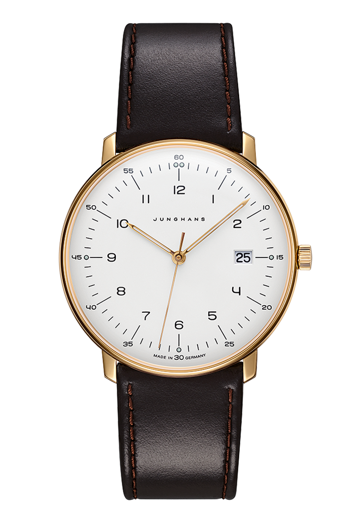 Max Bill Quartz White Dial / Brown Leather Strap Silver Dial