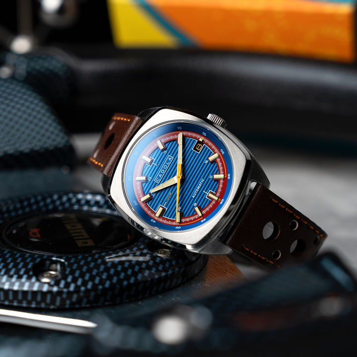 Buxton Automatic Blue/ Brown Leather | Blue Dial