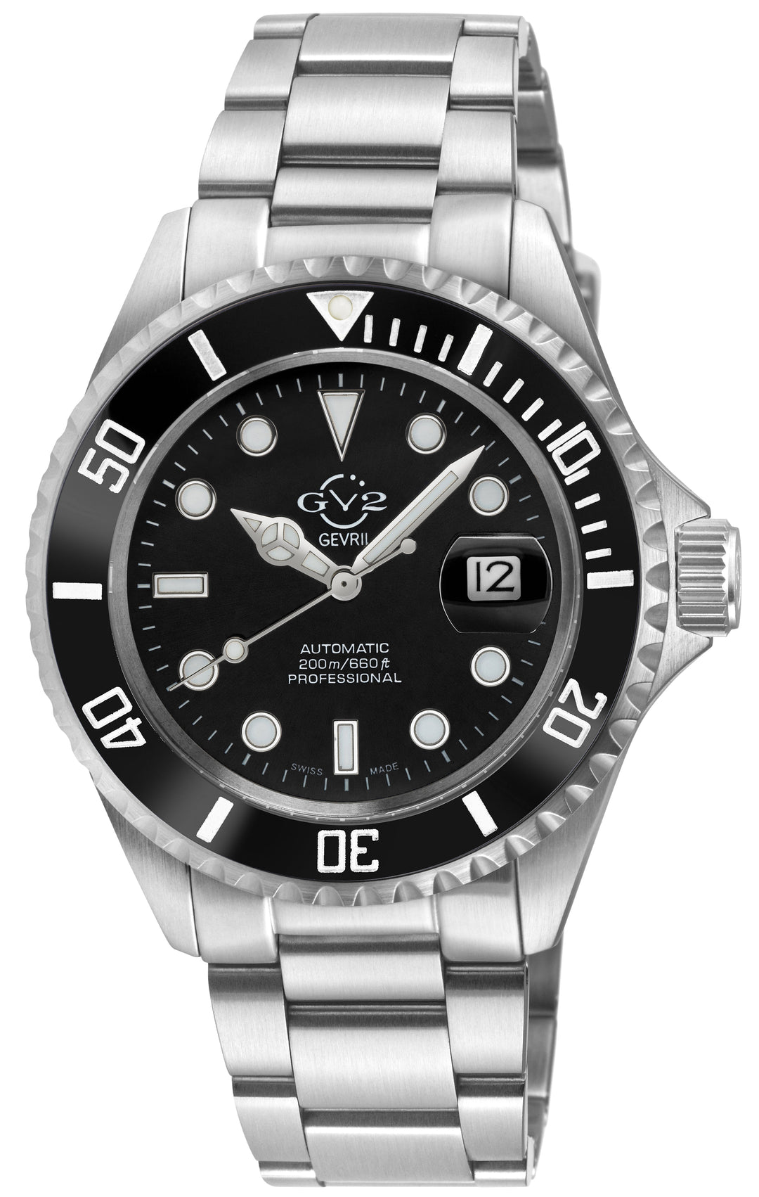 Liguria GV2 by Gevril Swiss Automatic, Black Dial, Black Bezel, SS Bracelet | Bl