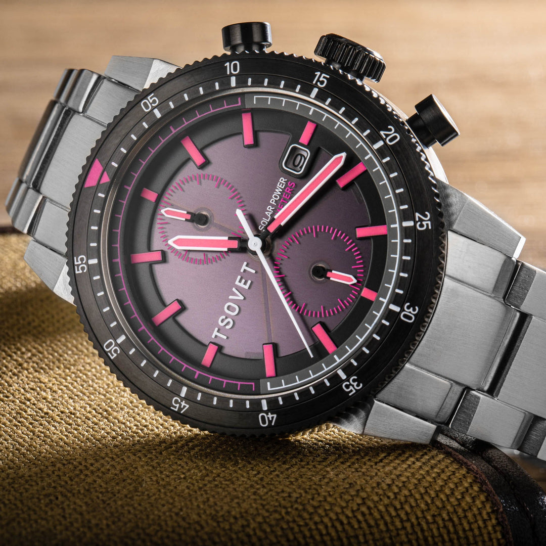 SLR FW42  Solar Powered Chronograph Black & Purple / Stainless Steel | Black Dia