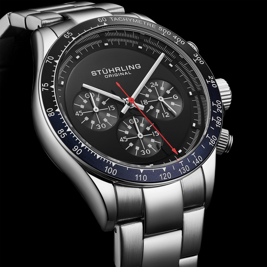 Chronomark 4066 Black Textured Chronograph Dial/ Stainless Steel bracelet | Blac