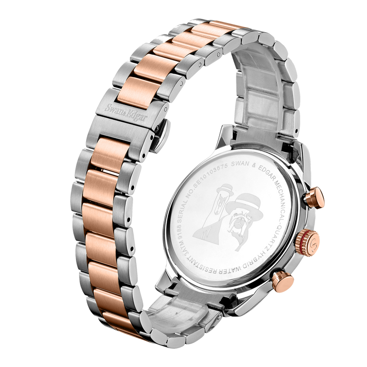 Mechanical Quartz Hybrid Silver Dial Two-Tone Bracelet Steel/Rose Gold Case Chro