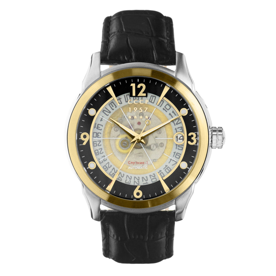 SPUTNIK-1 AUTOMATIC Black / Black Leather Black Dial