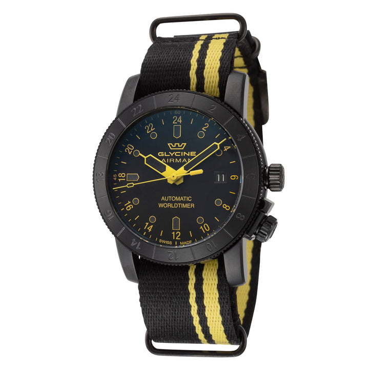 Airman Contemporary Purist 42mm / Black / Black and Yellow | Black Dial