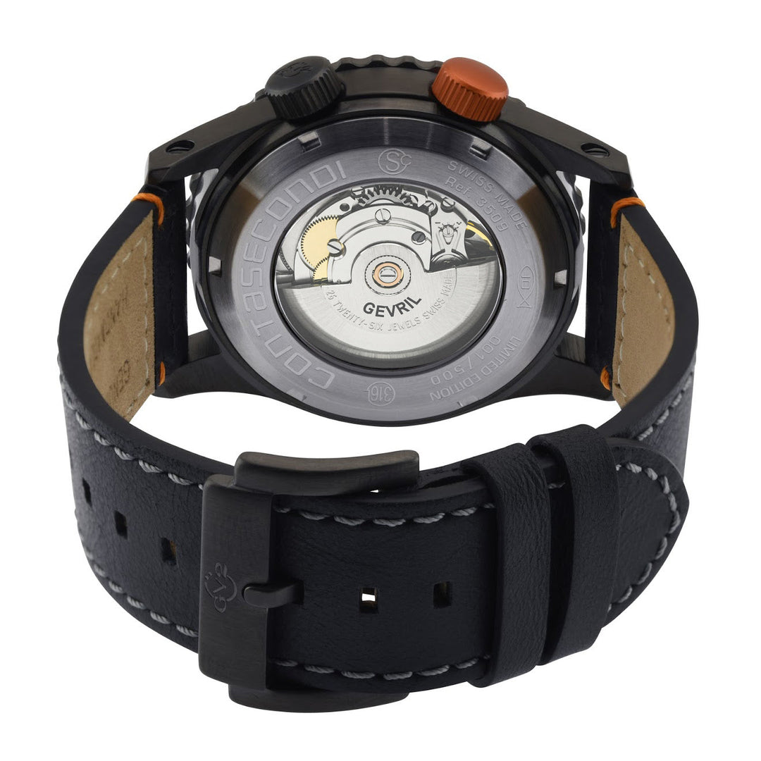 Contasecondi GV2 Contasecondi Men's Grey/Orange Dial Black Calfskin Leather Watc