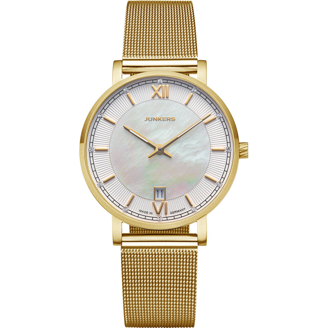 Junkers Annelise 34 Mother -Of-Pearl White Mother-Of-Pearl Dial / Gold-Tone Mesh