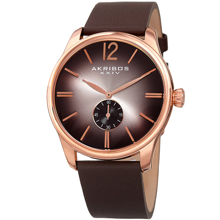Small Seconds Genuine Brown Leather Strap Watch Brown/Rose | Black Dial