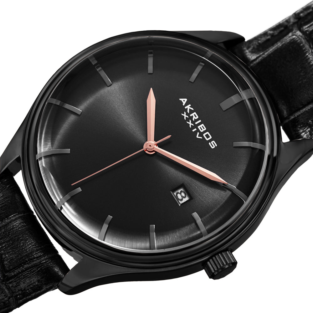 AK914BK-Casual Black/Leather | Black Dial