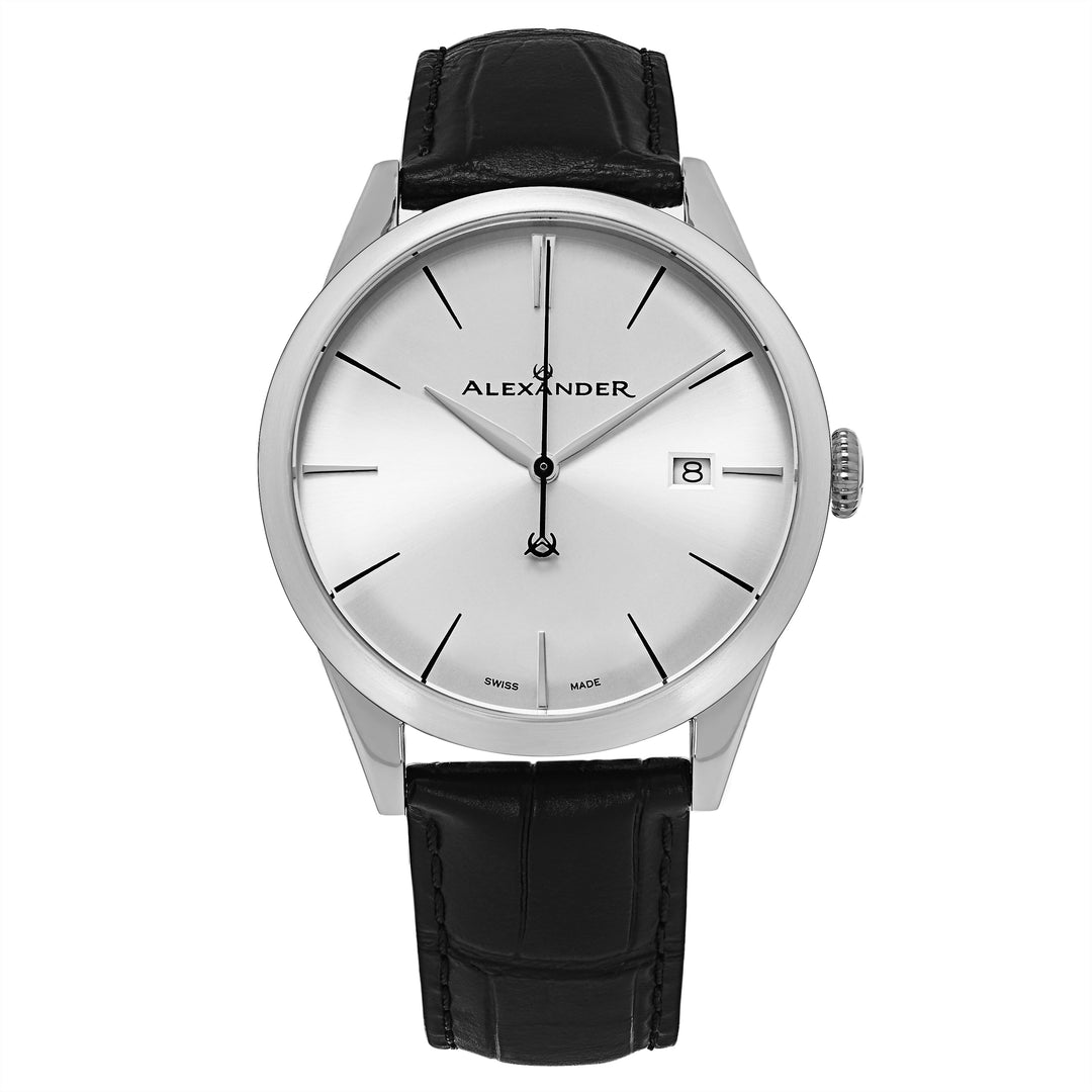 Sophisticate A911 Stainless Steel Case on Black Embossed Genuine Leather Strap, 